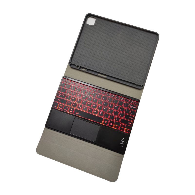 For iPad - RK11T Smart Keyboard Case TPU Case with Pen-holder Detachable Bluetooth Keyboard with Touchpad with Light Black