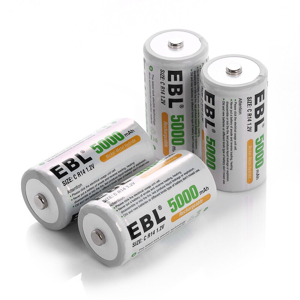 EBL TB-P81512 C Size 5000mAh Rechargeable Batteries 4 Pcs with Blister card package