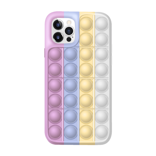 iPhone 12 PRO MAX 6.7 Colorful Bubble Soft Rainbow Silicon Pop It Phone Case (SWQ)  Light pink, blue, yellow, white