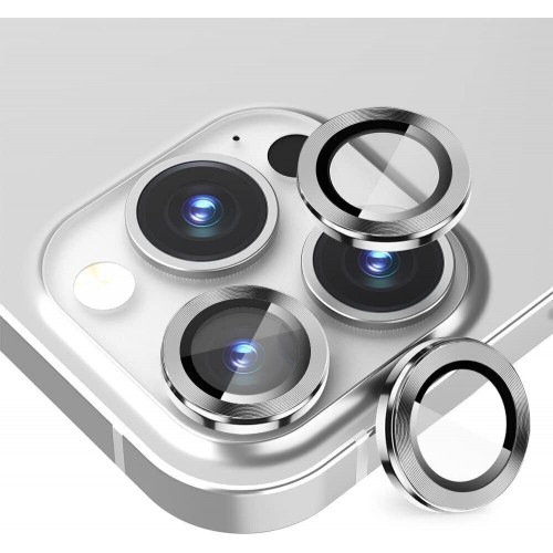 iPhone 14/14 Plus(14 Max) Luxury Metal Ring 9H Camera Lens Protector Film Silver- CD Stripe