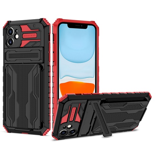 [M0630090028] iPhone 11 Pro Max Fashion Phone Cover Case with A Card Slot & Card Holder (i-Crystal) Black+Red