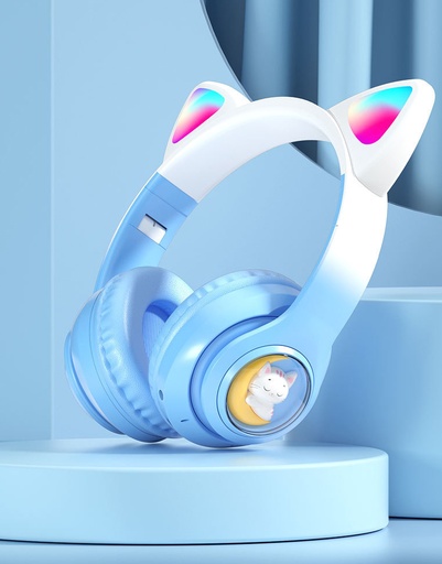 [M0680110010] Blue Cat Ears Wireless Headset Stereo Bluetooth 5.0 RGB Soft Earmuffs MP3 Player Headphone for Mobile Phones Laptops Music Men Women