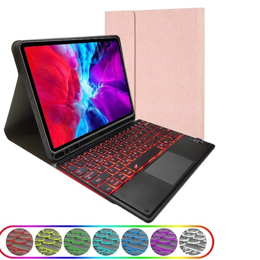 [T0840090004] iPad TPU case RK102T with pen-holder detachale bluetooth keyboard with touchpad and back light For iPad 10.2 (2019/2020) iPad Air 10.5 iPad Pro 10.5 Ross Gold
