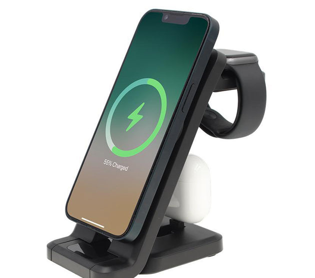 3-in-1 15W Magnetic Wireless Foldable Charging Station for Apple iPhone/Airpods/iWatch Black