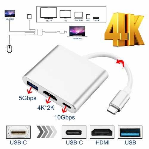 USB-C Aluminum Digital AV Multiport Adapter USB-C To USB-C HDMI USB-A