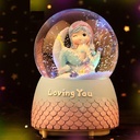 Sitting Mermaid Glowing Crystal Ball Glass Ball Snowflake Band Music Birthday Christmas Gift Creative Music Bell Resin Crafts Home Decoration Ball