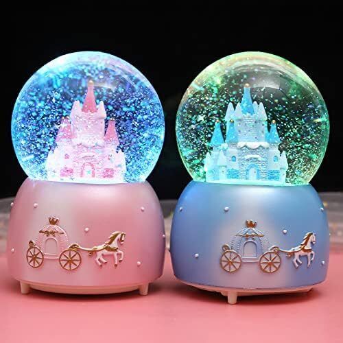 Blue Castle Glowing Crystal Ball Glass Ball Snowflake Band Music Birthday Christmas Gift Creative Music Bell Resin Crafts Home Decoration Ball