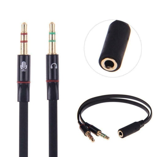 [M0680060006] KIN KY192 3.5mm Stereo Audio 2 Male to Female Headset Mic Y Splitter Adapt Jack Cable Black