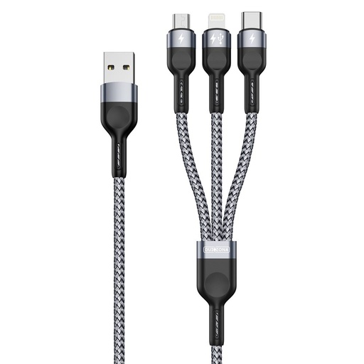 [E0970050014] DUX DUCIS DUZZONA A3-01 3-IN-1 Data Cable USB to Micro+iP+Type-C 1.3Meter Black-Grey