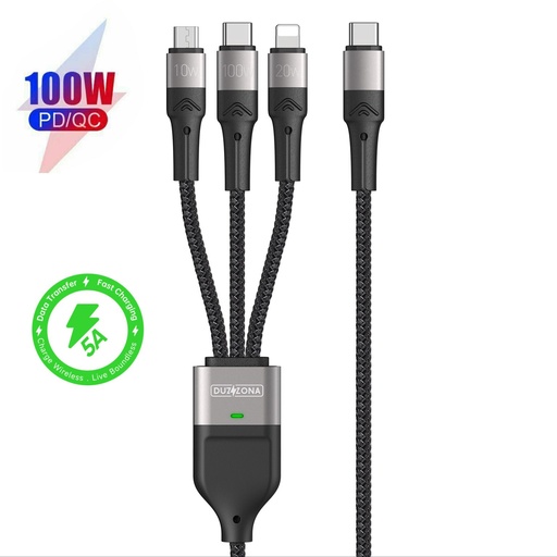 [E0970050015] DUX DUCIS DUZZONA A4-01 3-IN-1 Data Cable Type-C to Micro+iP+Type-C 1.3Meter Black-Grey