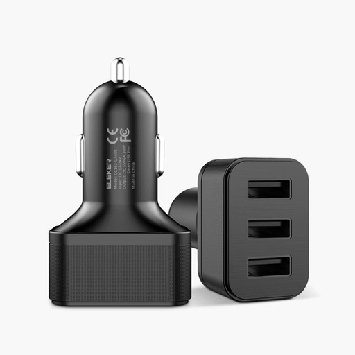 [C0810440001] ELEKER USB Car Charger 6.0Amp CC163-UA60 3 USB Smart Port Black